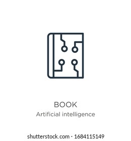 Book icon. Thin linear book outline icon isolated on white background from artificial intelligence collection. Line vector sign, symbol for web and mobile
