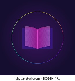 Book icon in trendy colors on ultra violet background. Wireframe style. Reading symbol. UI element design. Vector illustration, EPS10.