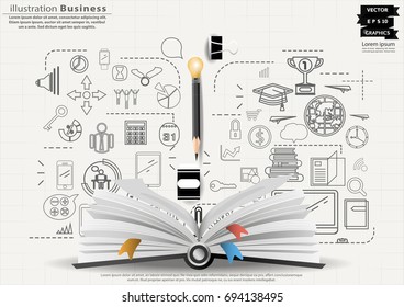 Book and icon various -  modern Idea and Concept Vector illustration Business Infographic template.
