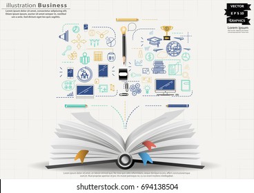 Book and icon various -  modern Idea and Concept Vector illustration Business Infographic template.