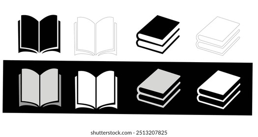 Book Book icon set—open book icon vector. The e-book icon opens the book sign and symbol in a black-and-white-collar. professional icon design.