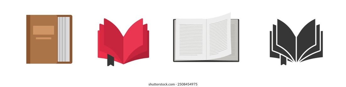 Ícone do livro conjunto gráfico vetorial, desenho animado plano e revista branca preta ou ilustração de símbolo bíblico, papel manual textbook abrir silhueta isolada recortar imagem clip art