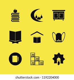 book icon. book vector icons set notebook pencil, holy quran, school book bag and nightstand