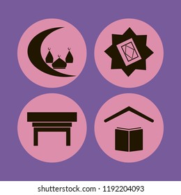book icon. book vector icons set islamic mosque, holy quran, school and nightstand