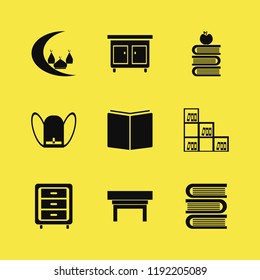 book icon. book vector icons set nightstand, bookcase, open book and school book bag