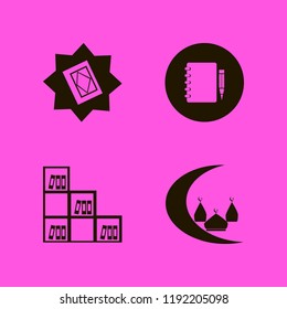 book icon. book vector icons set islamic mosque, holy quran, notebook pencil and bookcase