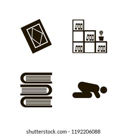 book icon. book vector icons set bookcase flower pot, holy quran, books and islam prayer