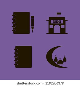 book icon. book vector icons set notebook pencil, notebook, school and islamic mosque