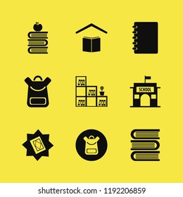 book icon. book vector icons set books, school book bag, books and apple and bookcase flower pot