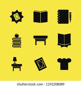 book icon. book vector icons set open book, chef cap, books and apple and nightstand