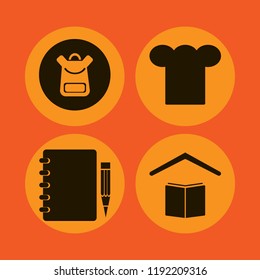 book icon. book vector icons set school, notebook pencil, chef cap and school book bag