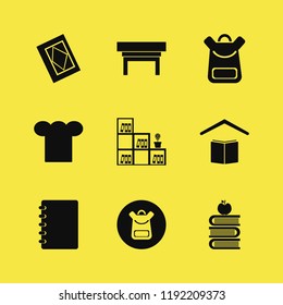 book icon. book vector icons set chef cap, school book bag, bookcase flower pot and nightstand