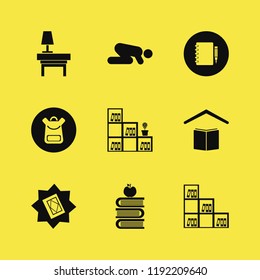 book icon. book vector icons set school book bag, holy quran, islam prayer and school