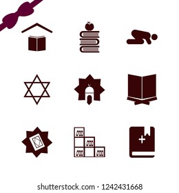 book icon. book vector icons set bookcase, star of david, school and islam prayer