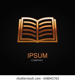 Book icon. Vector Illustration. Design logo element. Isolated on black background. With golden effect.