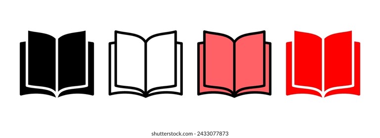 Ilustración vectorial de icono de libro abierto. símbolo de libro abierto. icono de libro electrónico