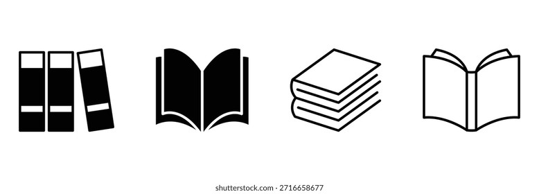 Buchsymbol. Vektorgrafik-Sammlung mit isolierten Buchzeichen. Einfaches Buchsymbol. Buchsymbole festgelegt. Öffnen Sie Bücher Zeichen und Symbol. E-Book-Symbol