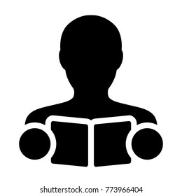Book Icon Vector With Male Student or Teacher Person Profile Avatar for School, College and University Education in Glyph Pictogram Symbol illustration
