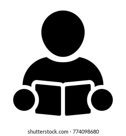 Book Icon Vector With Male Student or Teacher Person Profile Avatar for School, College and University Education in Glyph Pictogram Symbol illustration