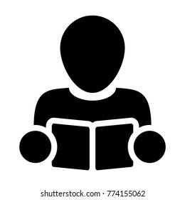 Book Icon Vector With Male Student or Teacher Person Profile Avatar for School, College and University Education in Glyph Pictogram Symbol illustration