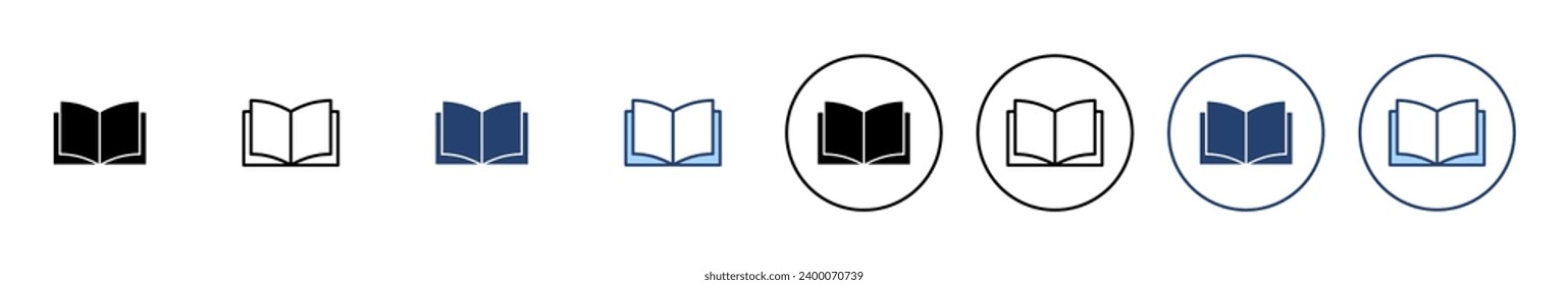 Vector de icono del libro. símbolo y signo de libro abierto. icono de ebook