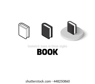 Book icon, vector symbol in flat, outline and isometric style