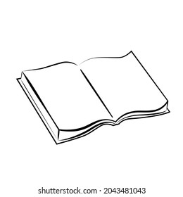 Book icon. for writing, graphic black line on a white background. To illustrate the processes of education, science, learning, business, write text. Vector illustration, minimalistic simple icon, logo