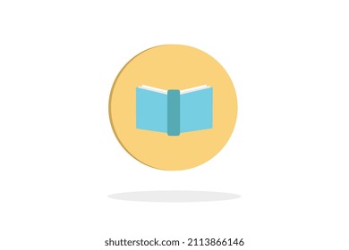 Book icon, yellow circle on white background with shadow below, vector.
