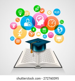 Book with icons art object. Vector illustration