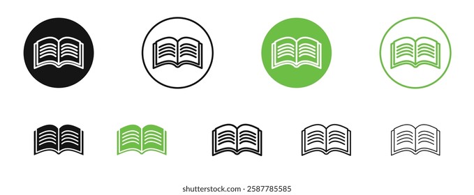 Book icons in black and green colors collection