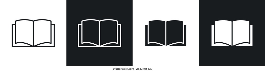 Book icons collection in black and white filled and line versions