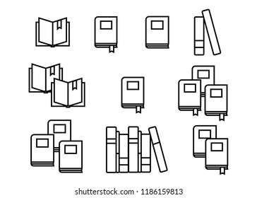 Book icons in colored flat line style. Abstract app vector