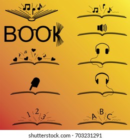Book icons in different versions on orange background