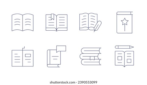 Book icons. Editable stroke. Containing magic book, book, open book, books.