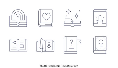 Book icons. Editable stroke. Containing comic book, book, romance, historical.