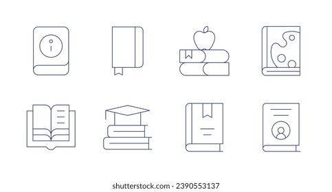 Book icons. Editable stroke. Containing book, open book, diary, education, apple.