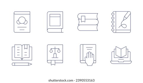 Book icons. Editable stroke. Containing book, law book, books, loyalty, sketchbook, online learning.