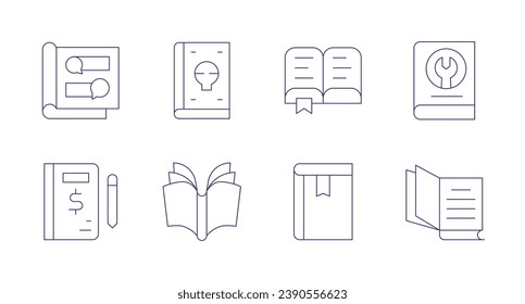 Book icons. Editable stroke. Containing comic, record book, spell, reading, book, guide book.