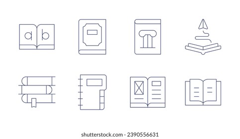 Book icons. Editable stroke. Containing open, books, book, contact, history, reading.