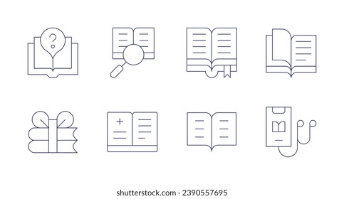 Iconos del libro. Trazo editable. Conteniendo libros, libros, audiolibros, abierto, medicina, aprendizaje.