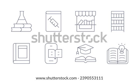 Book icons. Editable stroke. Containing books, book, medical book, read, book fair, education.