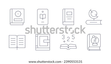 Book icons. Editable stroke. Containing book, reading book, bookmark, science book.