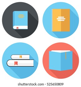 Book icons . Flat design style modern vector illustration. Isolated on stylish color background. Flat long shadow icon. Elements in flat design.