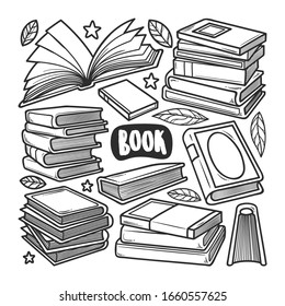 Book Icons Hand Drawn Doodle Coloring Vector