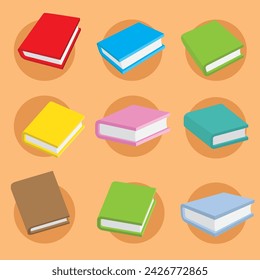 Book icons isolated on light brown background. E-learning symbols, icons.