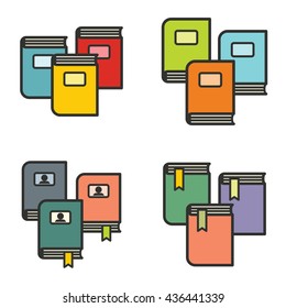 Book icons in line flat style on white background for education