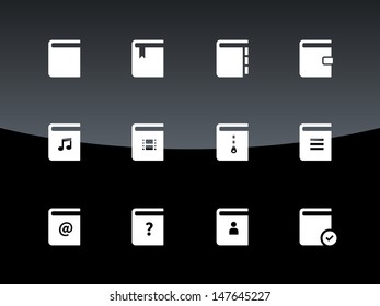 Book icons on black background. Vector illustration.