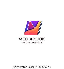 Book With Icons Play Vector Template Design Education Illustration. This Logo is Giving In Order To Start Reading books in the form of Overlapping Play Icons. Online school internet network icon