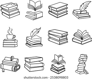 Ícones do livro: leitura, escrita, conhecimento e aprendizagem