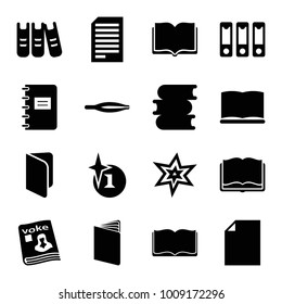 Book icons. set of 16 editable filled book icons such as tweezers, explosion, book, paper, magazine, binder